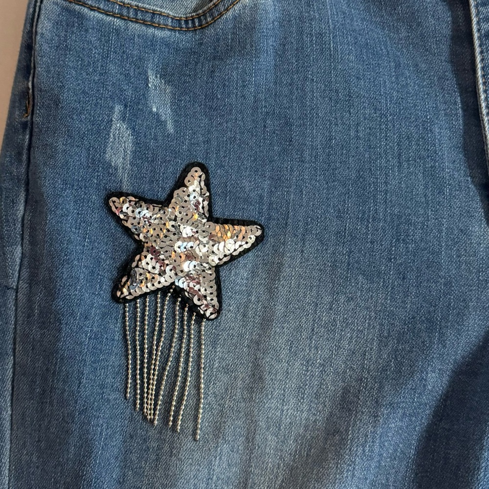 Boston Proper Glam Gold Sequin Star Patch Blue Je… - image 2